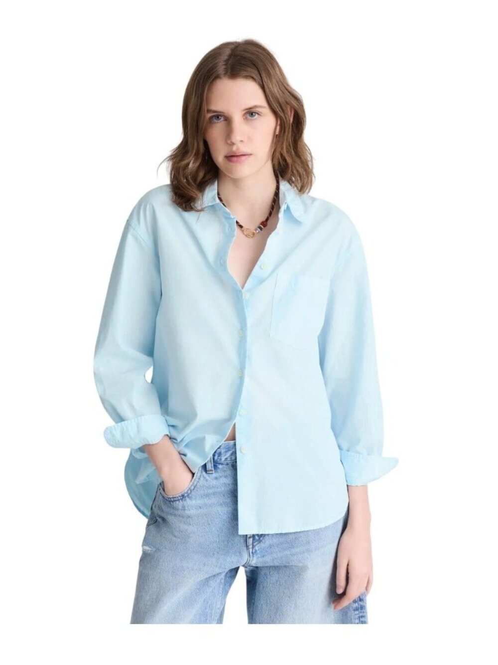 Madewell Aqua Button-Down Long Sleeve Poplin Easy Shirt M NWT